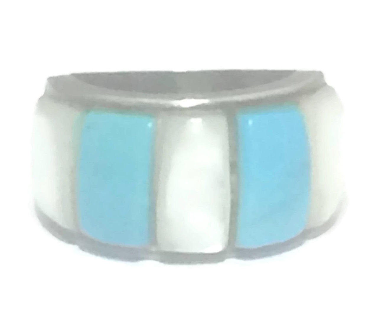 Turquoise Band MOP Southwest Sterling Silver Ring Size 4.7