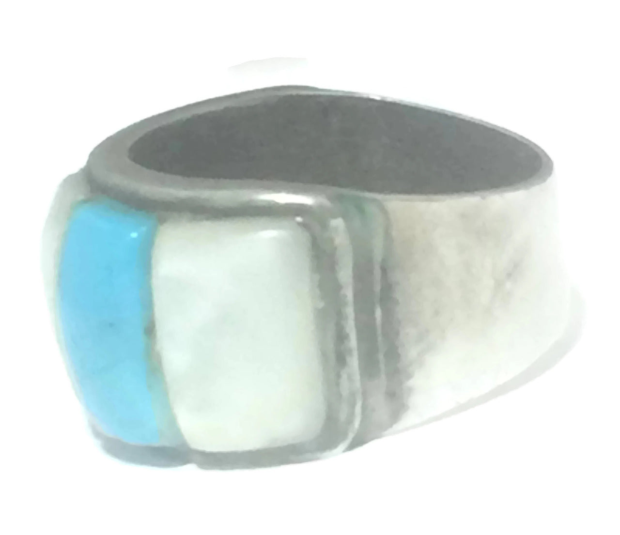 Turquoise Band MOP Southwest Sterling Silver Ring Size 4.7