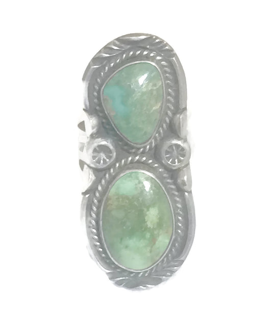 Navajo Ring Green Turquoise Long Sterling Silver Size 8.50