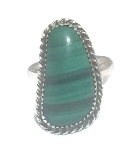 Long Malachite Ring Southwest Sterling Silver Size 11.7