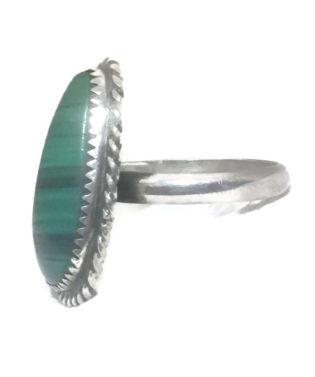 Long Malachite Ring Southwest Sterling Silver Size 11.7