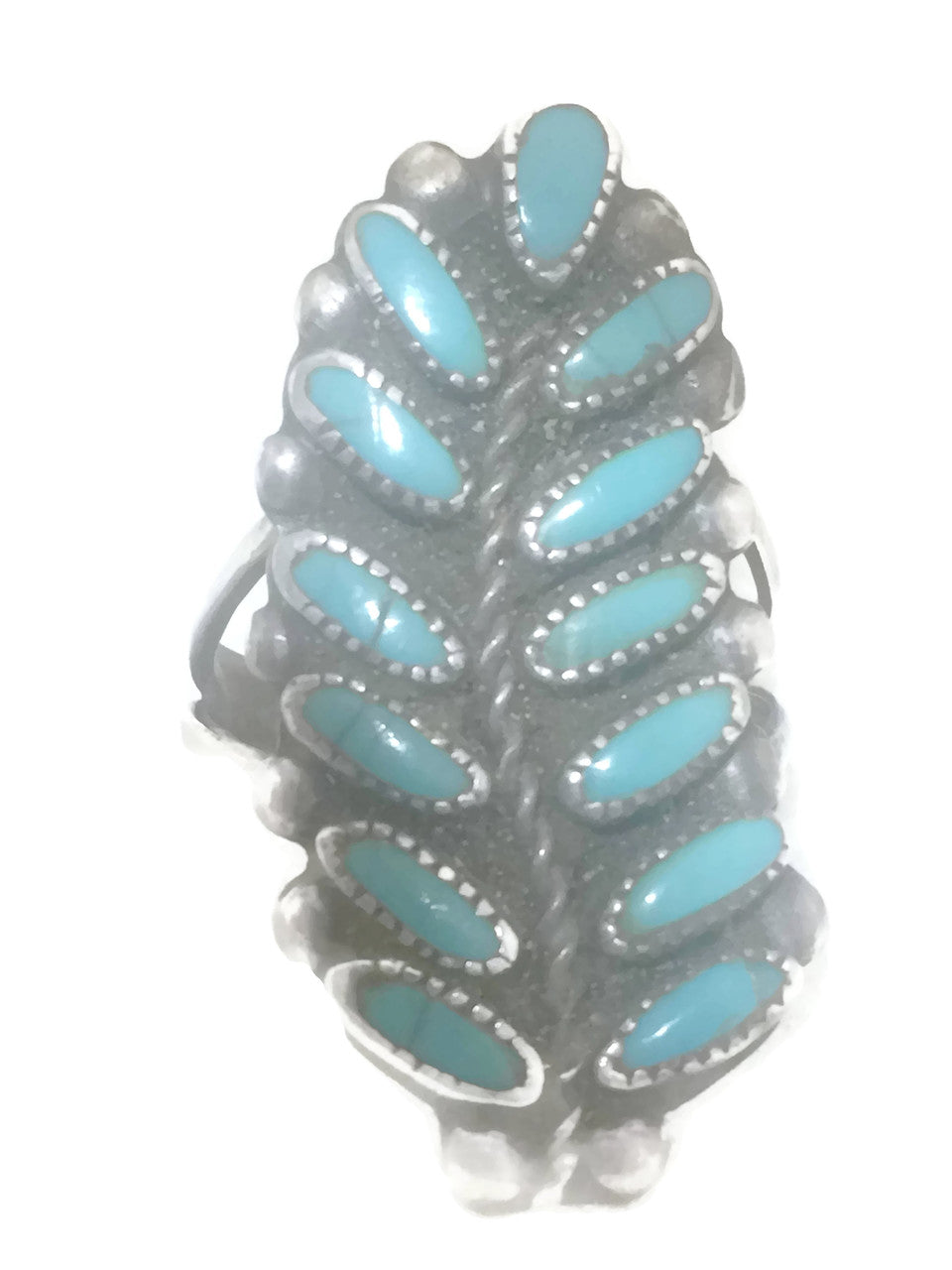 Zuni Ring Turquoise Petite Point Sterling Silver Size 8.50
