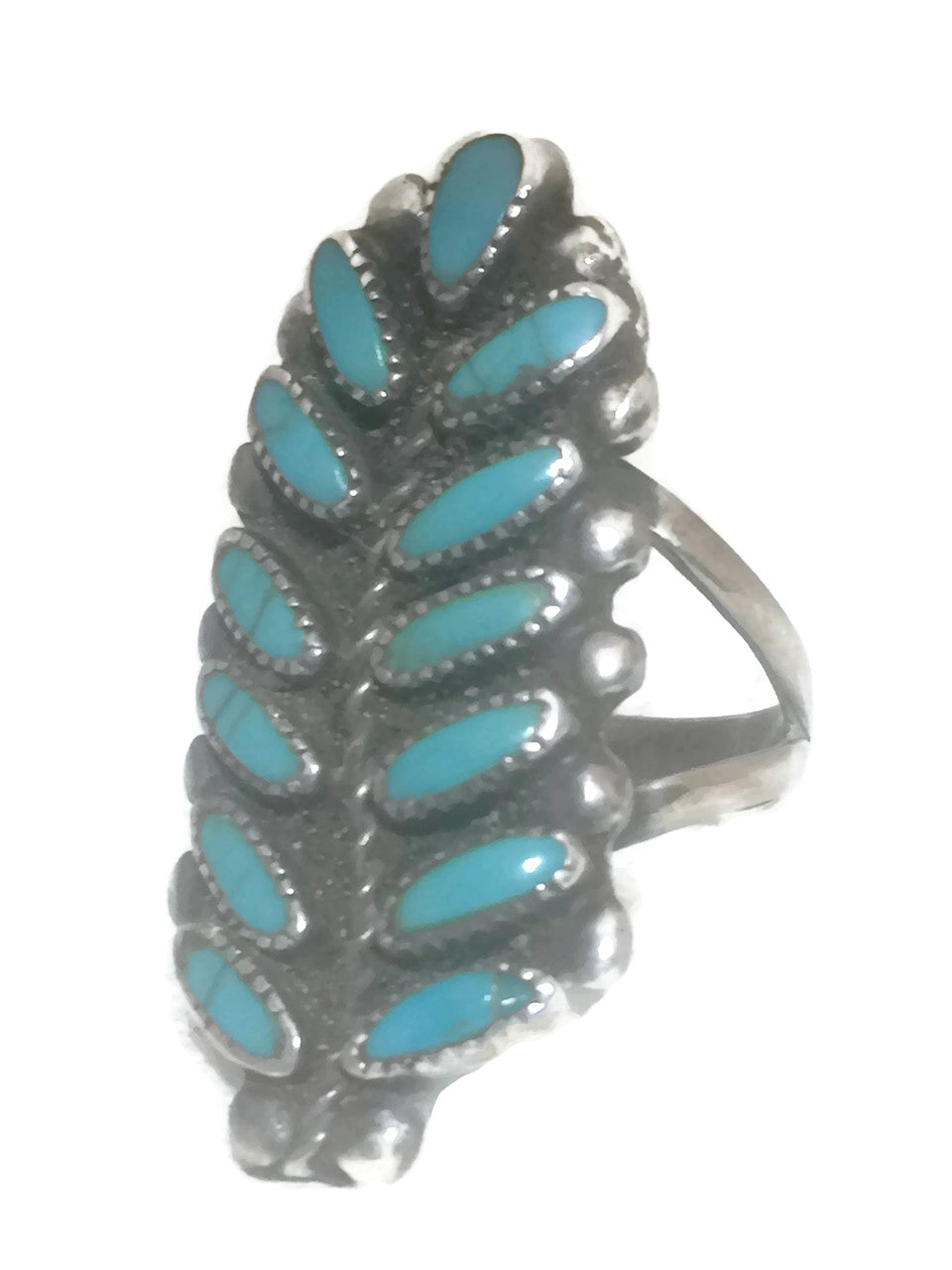Zuni Ring Turquoise Petite Point Sterling Silver Size 8.50