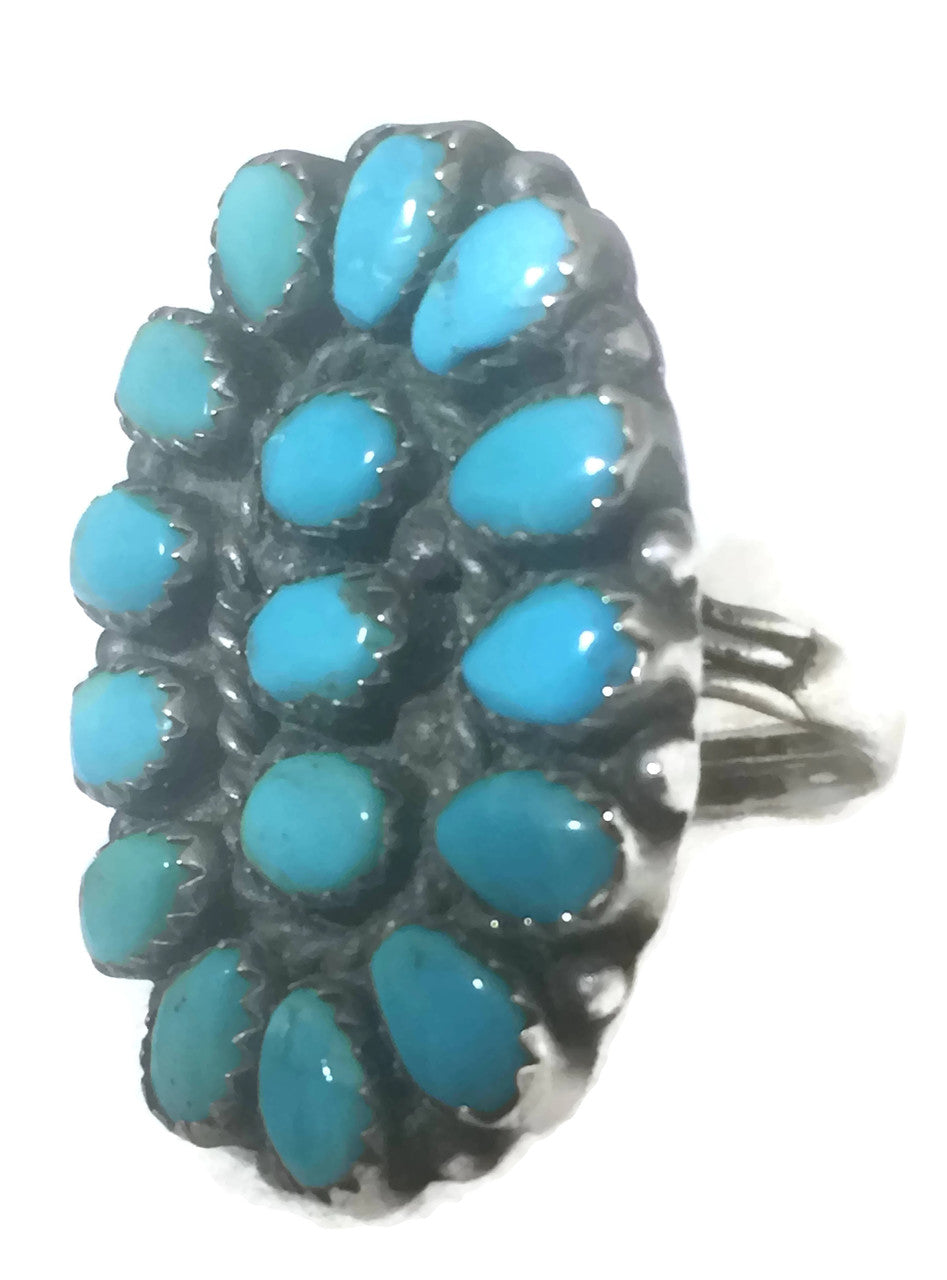 Zuni Ring Turquoise Petite Point Sterling Silver Size 8