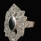 Onyx Ring Art Deco  Marcasite Sterling Silver Size 7.50