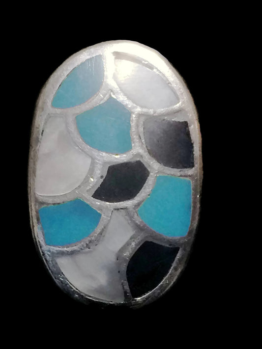 Navajo Ring Turquoise Onyx MOP Sterling Silver Size 10