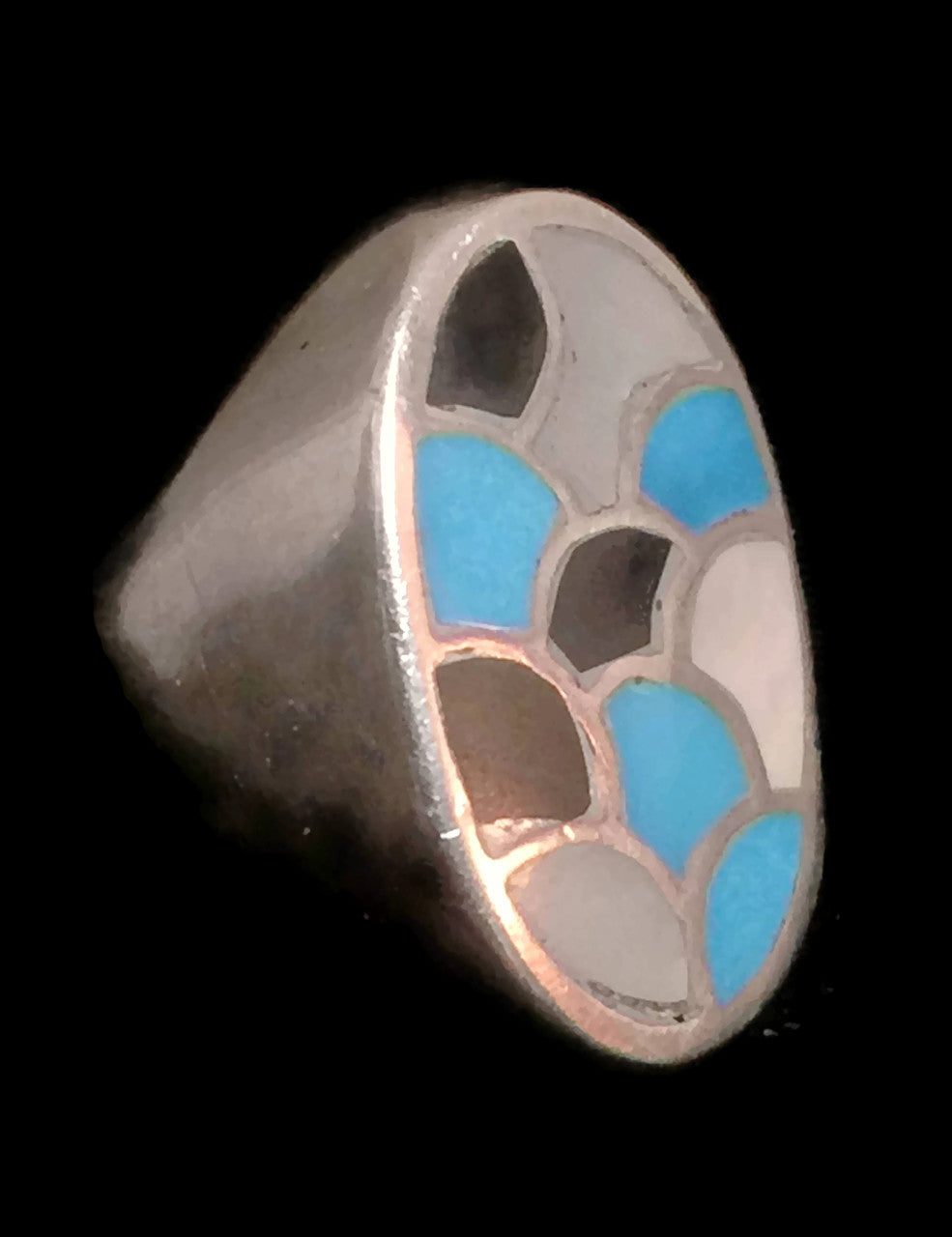 Navajo Ring Turquoise Onyx MOP Sterling Silver Size 10