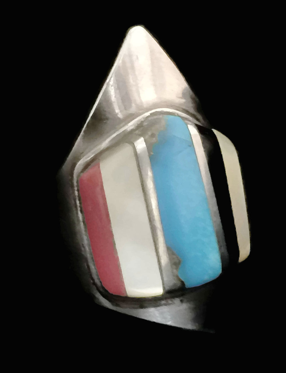 Gothic Turquoise Ring Onyx Coral Sterling Silver Size 12
