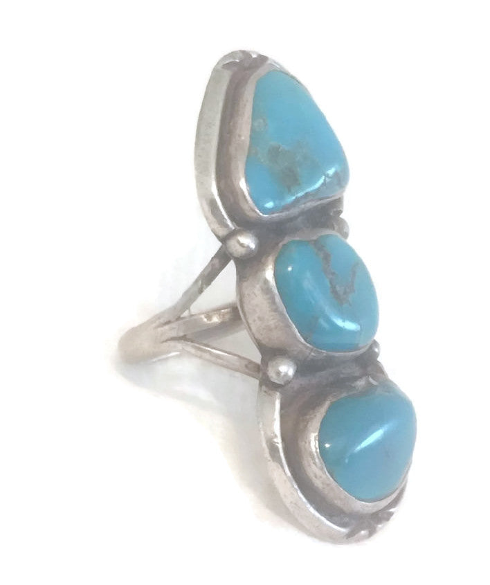 Navajo Turquoise Ring  Vintage Sterling Silver  Size 7