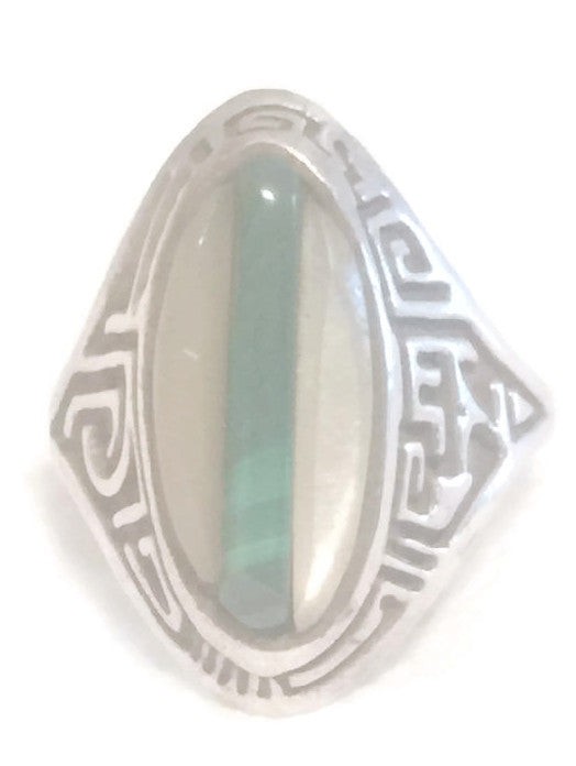 Malachite MOP Ring Southwest Sterling Silver Size 6.75