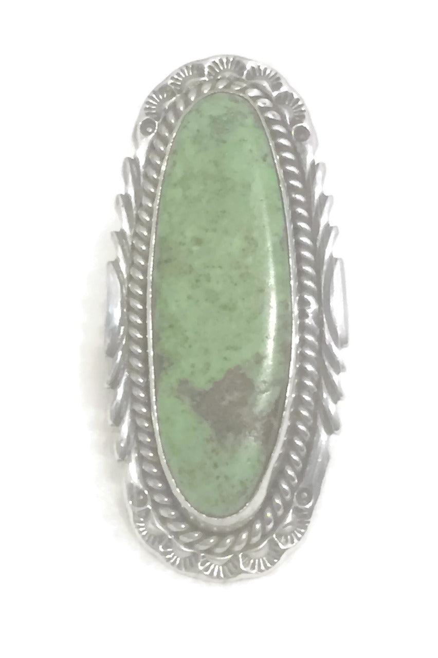 Vintage Sterling Silver Navajo Green Turquoise Ring   Size 7.5