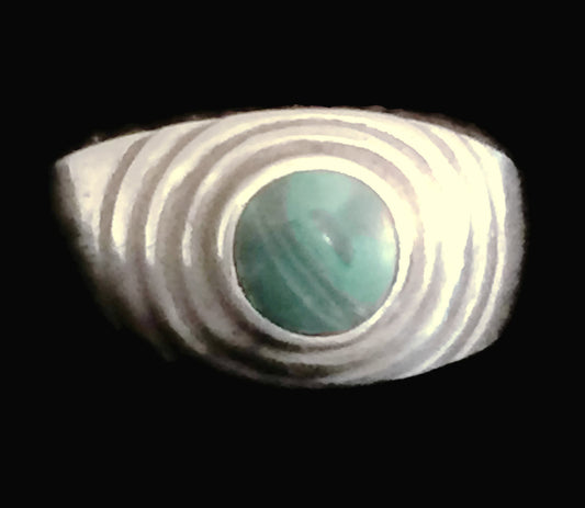 Malachite Ring Vintage Sterling Silver Band Size 5.75