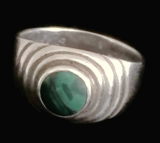 Malachite Ring Vintage Sterling Silver Band Size 5.75