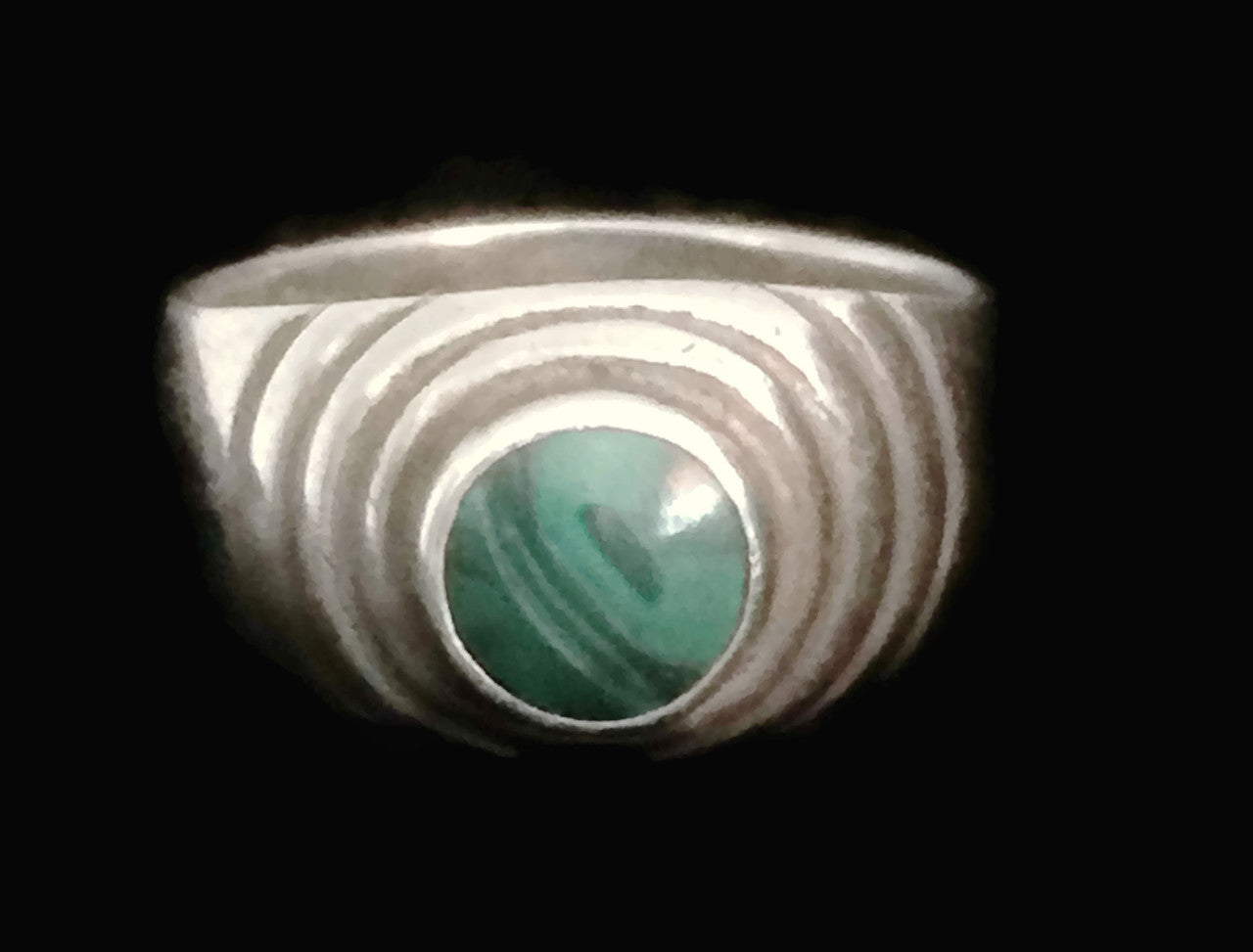 Malachite Ring Vintage Sterling Silver Band Size 5.75