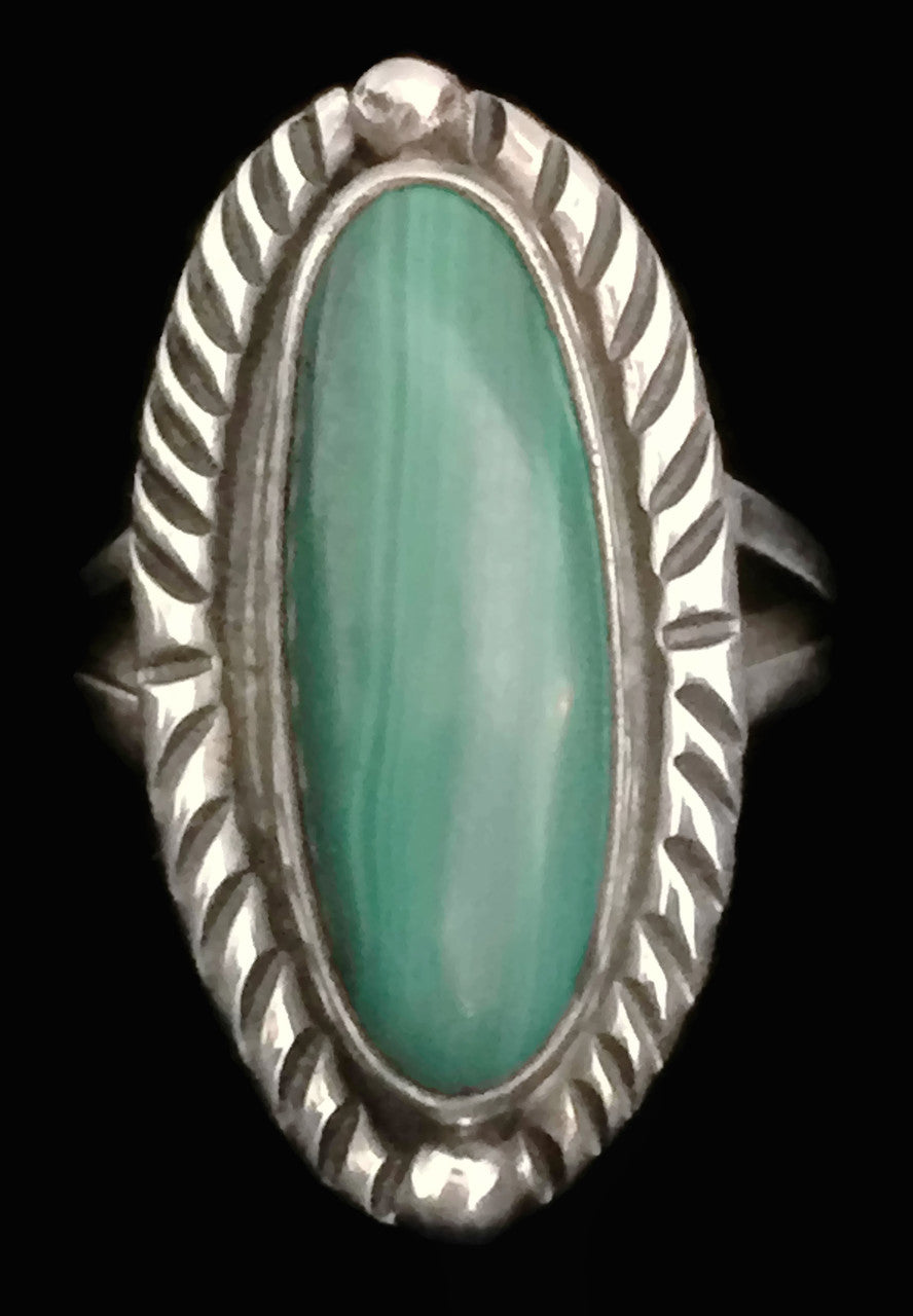 Long Malachite Ring Southwest Sterling Silver Size 6.50