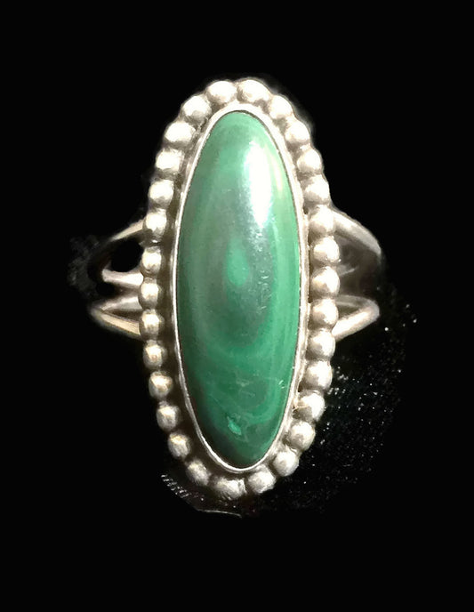 Navajo Ring  Malachite Sterling Silver Size 7.5