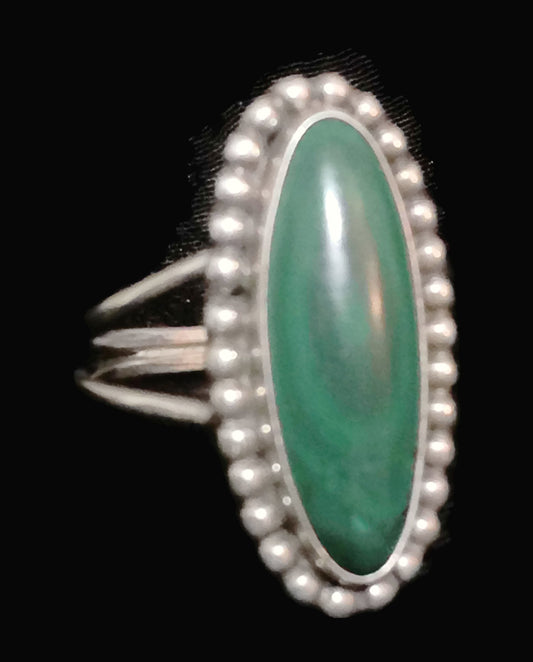 Navajo Ring  Malachite Sterling Silver Size 7.5