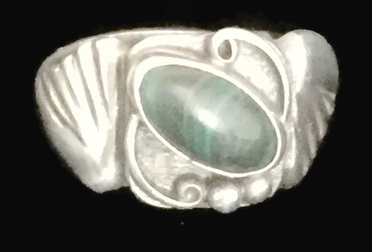 Vintage Malachite Band Sterling Silver Ring Size 10.50