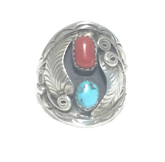 Navajo Ring Turquoise Sterling Silver Size 11.50