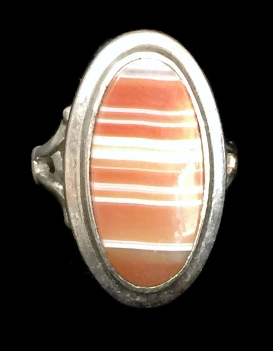Vintage Agate Ring Sterling Silver Stripes Size 5.75