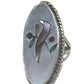Long Bird Ring Abalone Cherry Sterling Silver Mexico Size 5