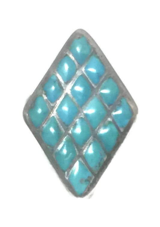 Zuni Ring Turquoise Petite Point Sterling Silver Size 5.2