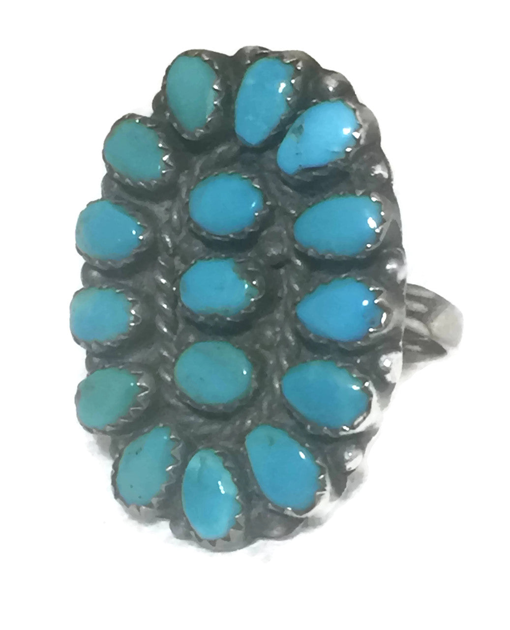 Zuni Ring Turquoise Petite Point Sterling Silver Size 8