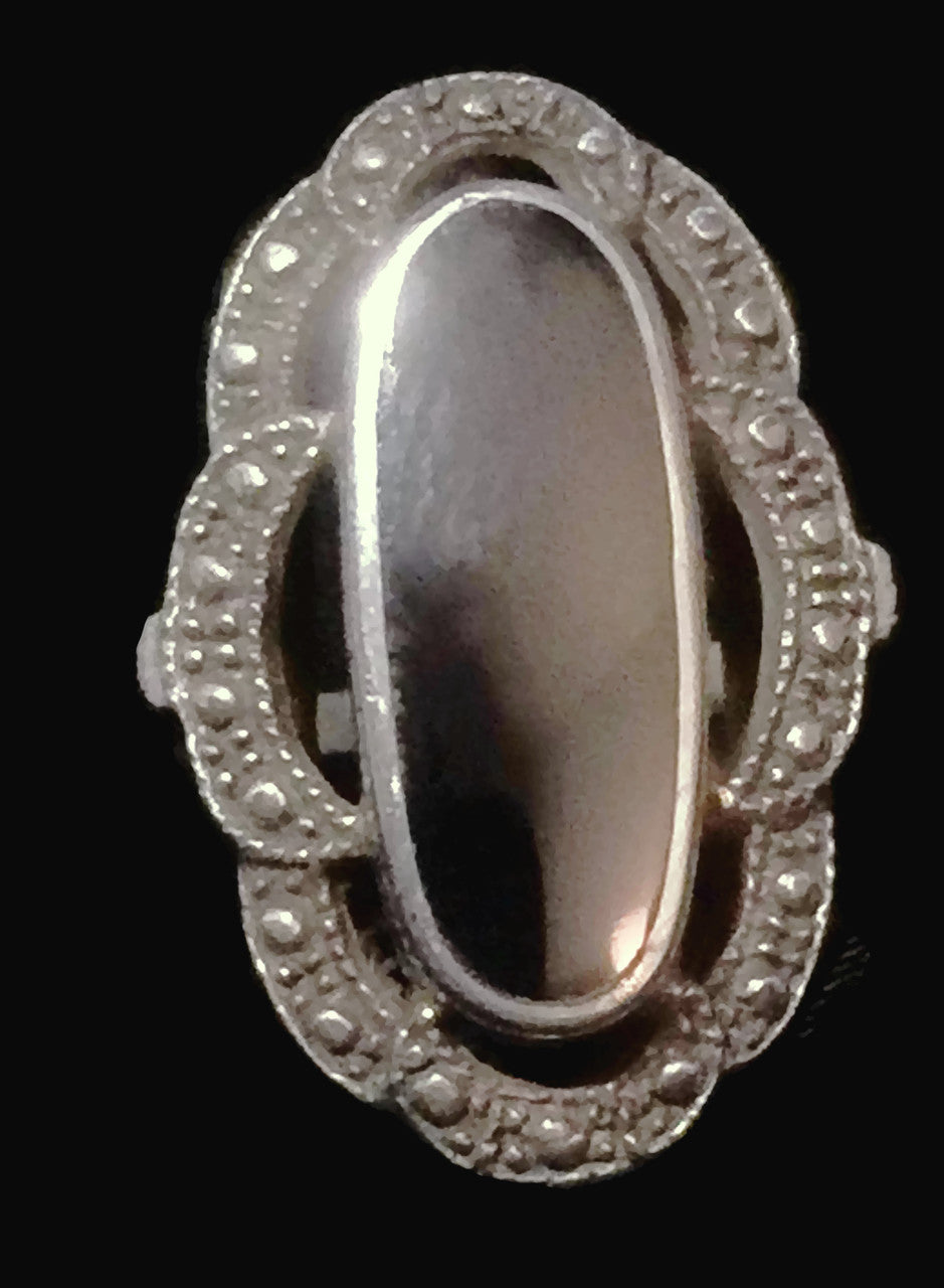 Onyx Ring Art Deco Marcasites Sterling Silver Size 7.75