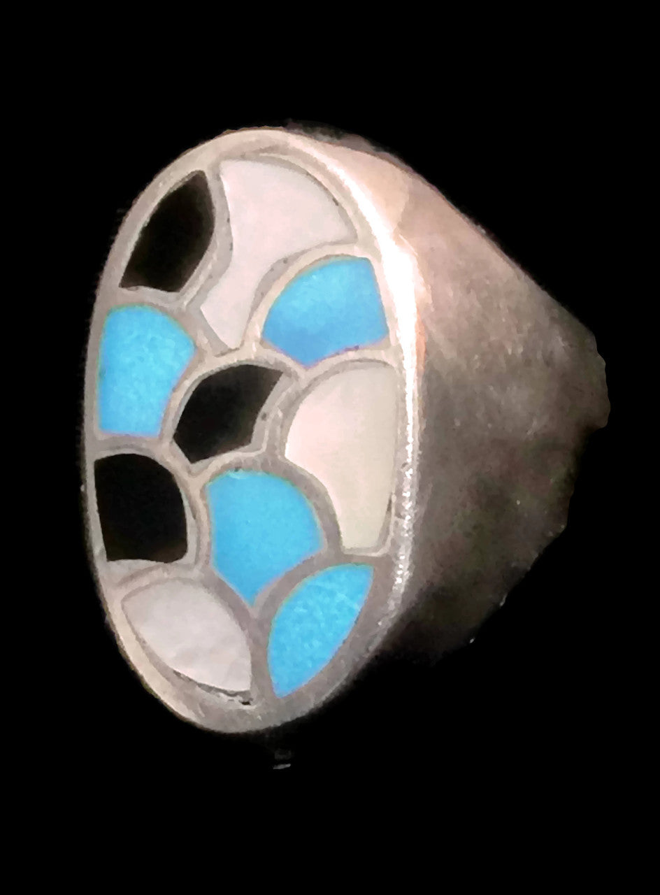 Navajo Ring Turquoise Onyx MOP Sterling Silver Size 10