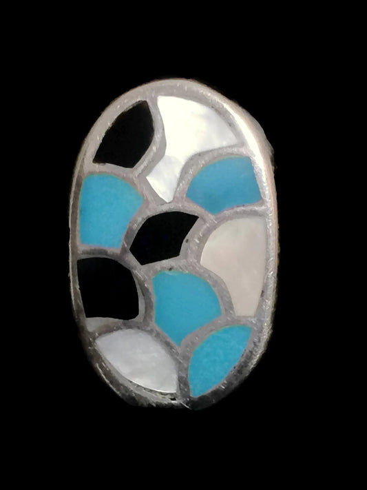 Navajo Ring Turquoise Onyx MOP Sterling Silver Size 10