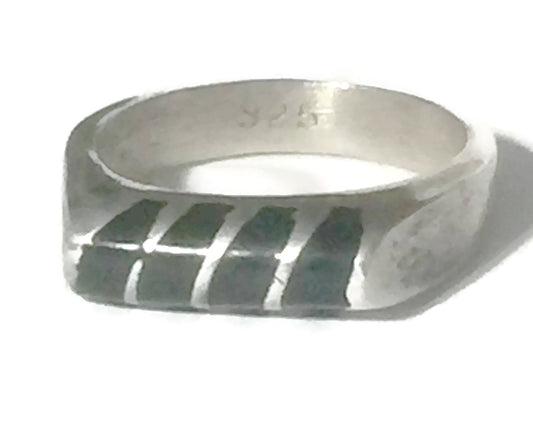 Onyx Band Stacker Mexico Sterling Silver Ring Size 7