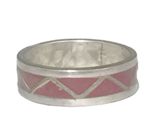Zuni Coral Band Southwest Ring Sterling Silver Size 5.5