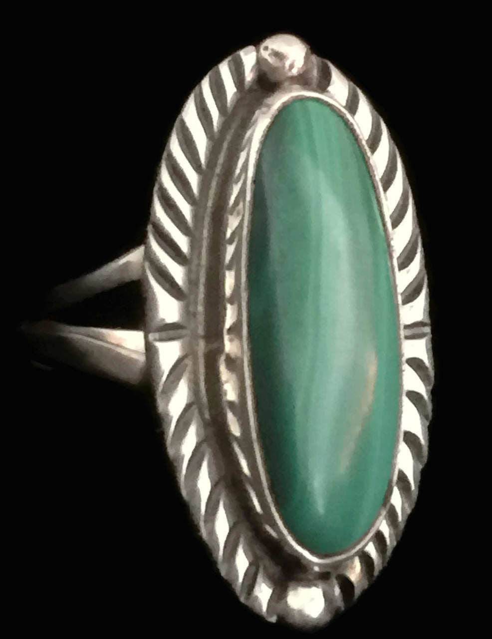 Long Malachite Ring Southwest Sterling Silver Size 6.50
