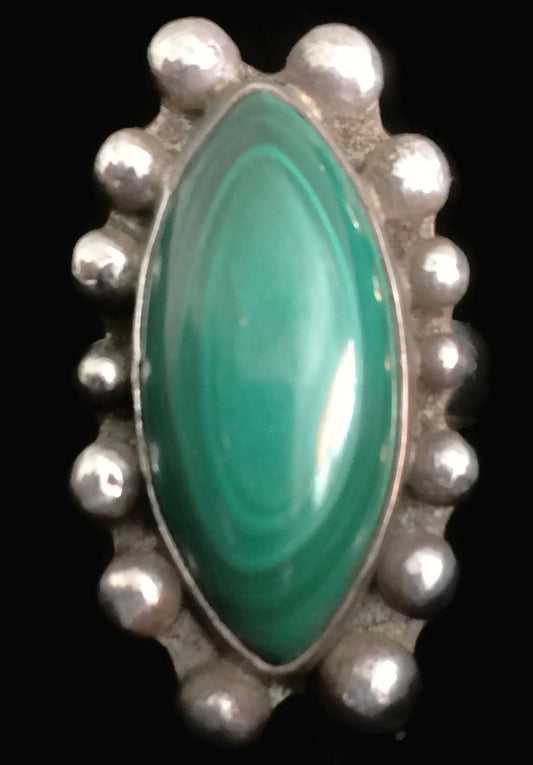 Long Malachite Ring Southwest Sterling Silver Size 9
