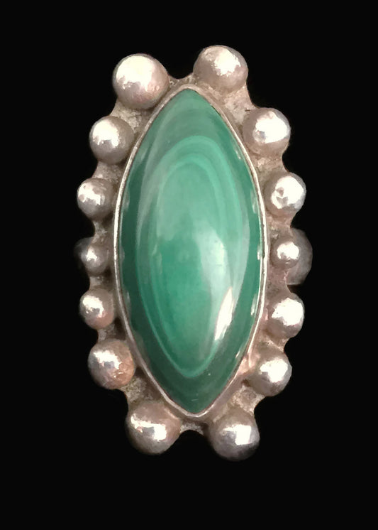 Long Malachite Ring Southwest Sterling Silver Size 9