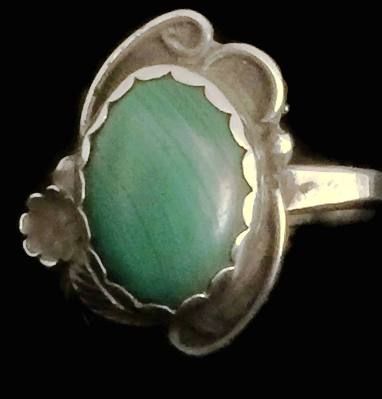 Malachite Ring Navajo Sterling Silver Squash Blossom Silver Size 11.2