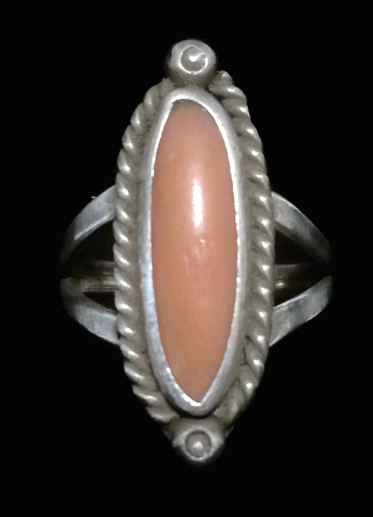 Navajo Ring Coral Southwest Sterling Silver Size 5.75