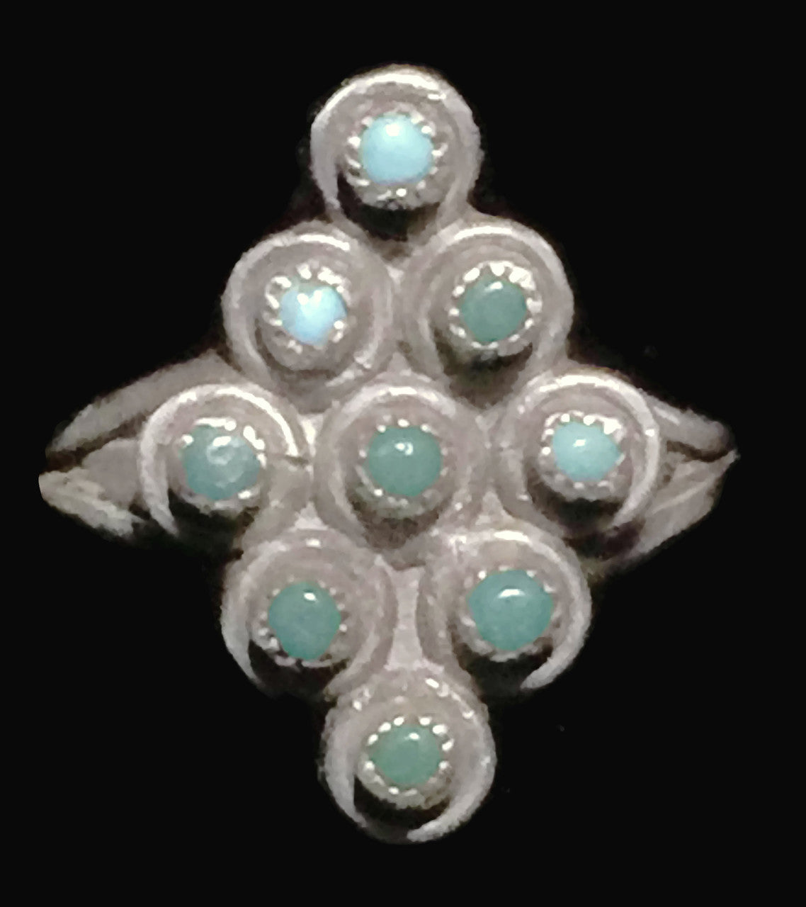 Zuni Ring Turquoise Petite Point Sterling Silver Size 4.5