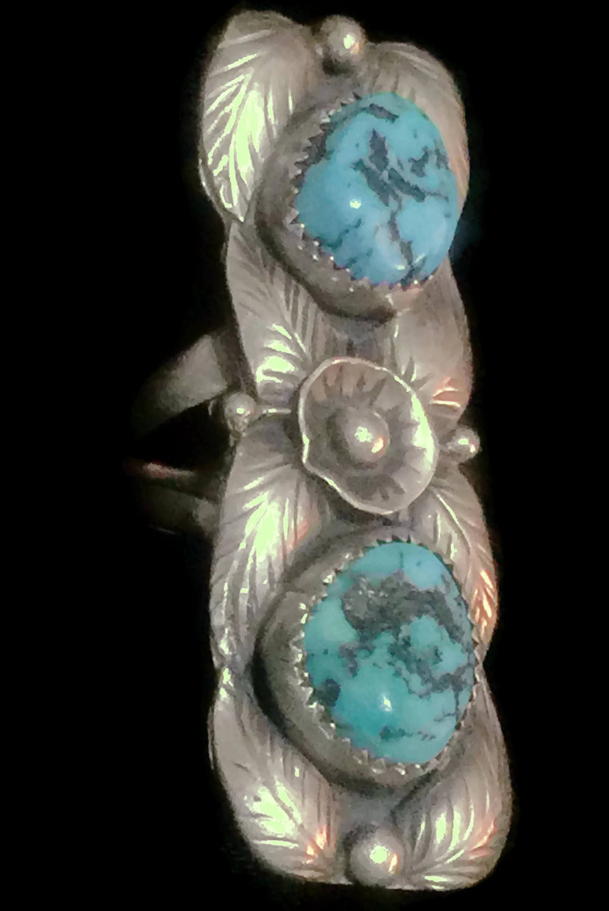Navajo Ring Long Turquoise Sterling Silver Size 5
