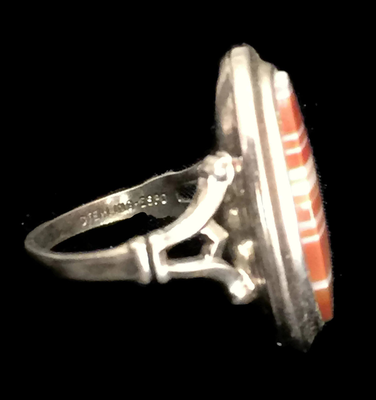 Vintage Agate Ring Sterling Silver Stripes Size 5.75