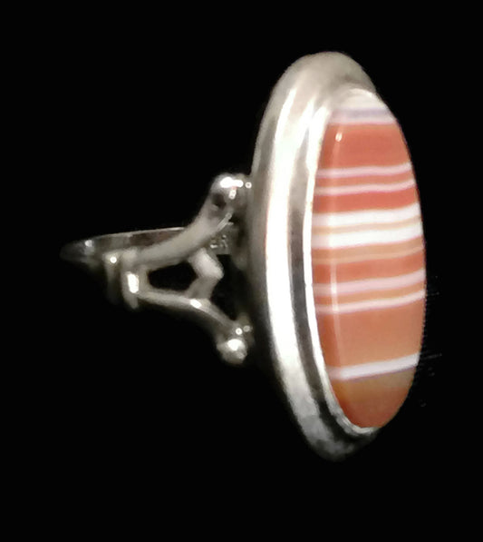 Vintage Agate Ring Sterling Silver Stripes Size 5.75