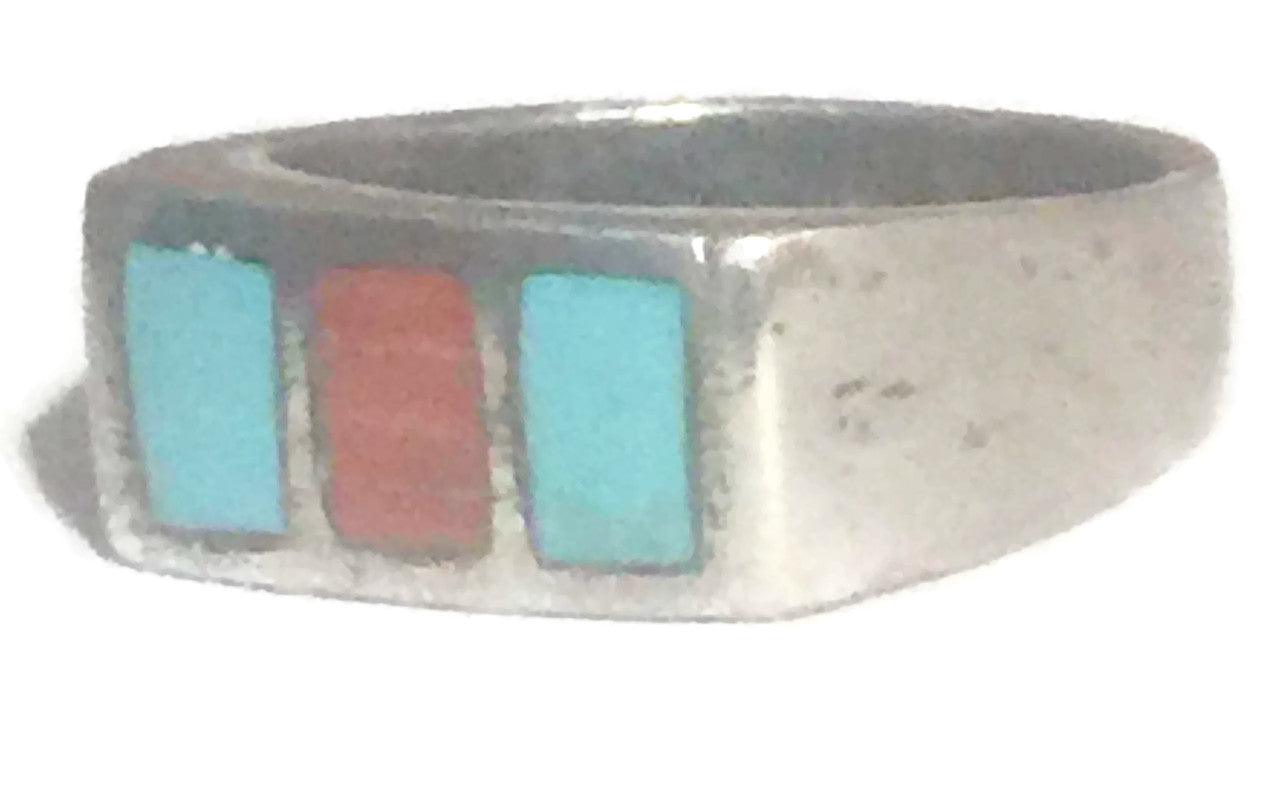 Turquoise Ring Coral Southwest Sterling Silver Size 9