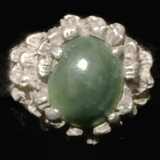 Jade Ring Brutalist Boho Sterling Silver Size 8.25
