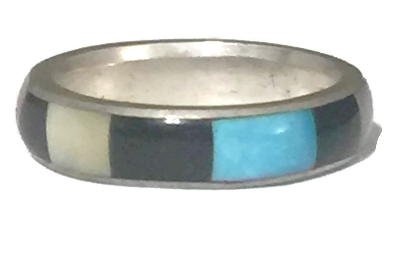 Turquoise Band Onyx Southwest Sterling Silver Size 6.75