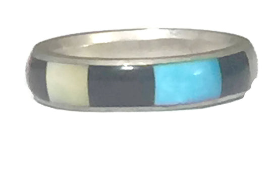 Turquoise Band Onyx Southwest Sterling Silver Size 6.75