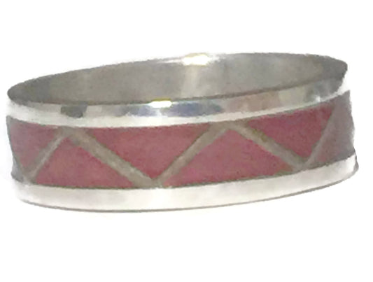 Zuni Coral Band Southwest Ring Sterling Silver Size 5.5