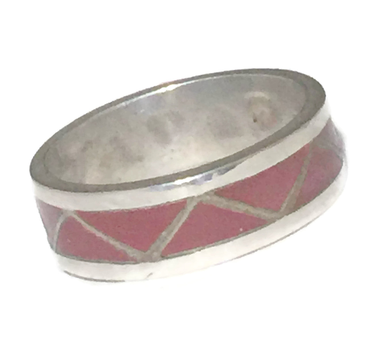 Zuni Coral Band Southwest Ring Sterling Silver Size 5.5