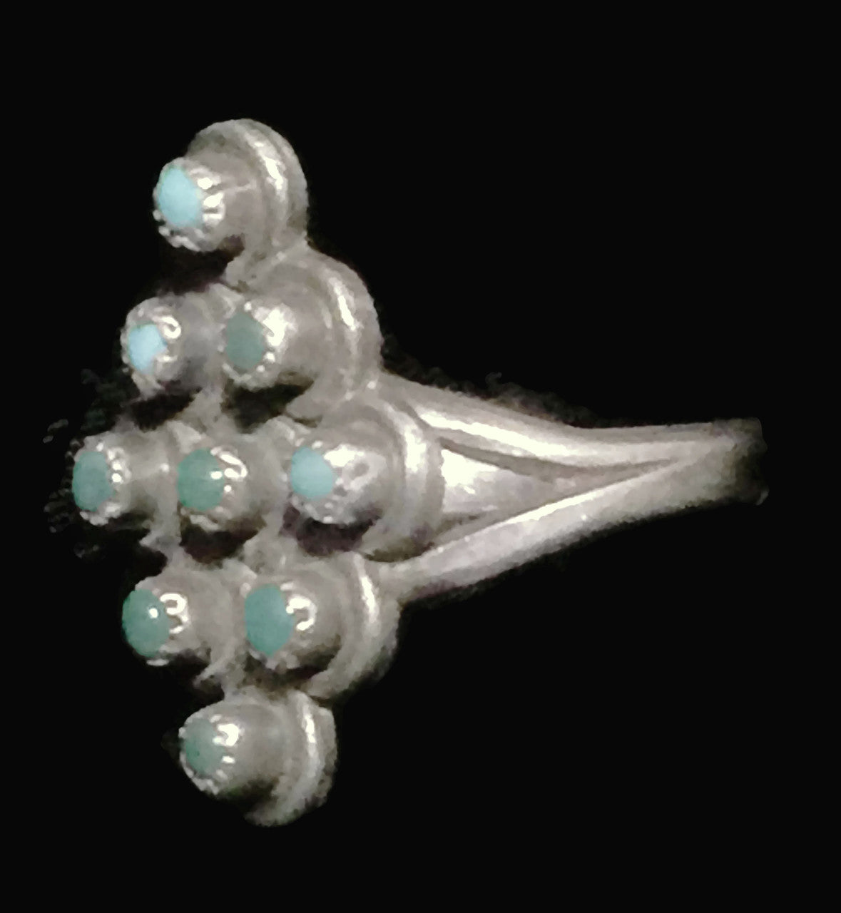 Zuni Ring Turquoise Petite Point Sterling Silver Size 4.5