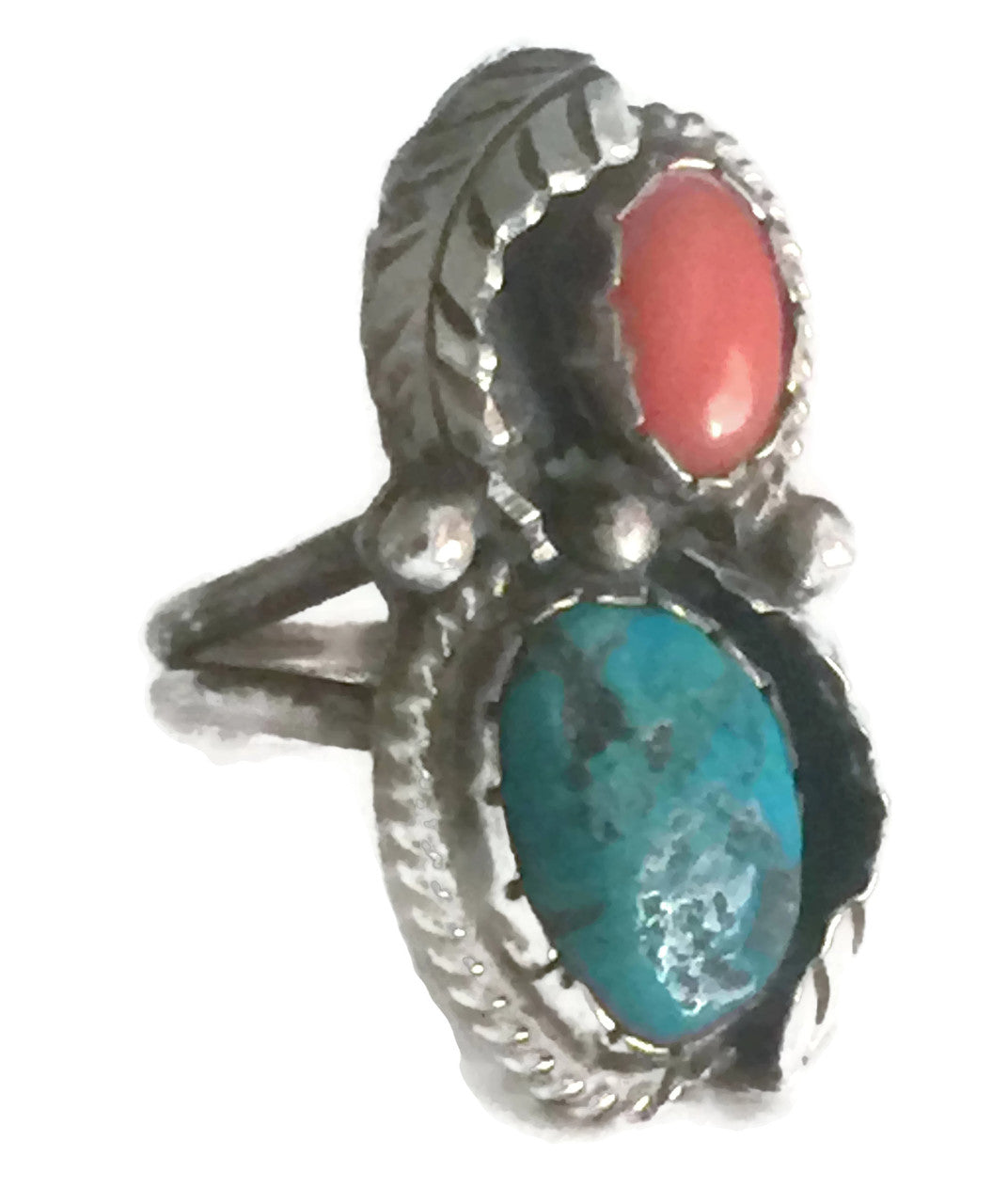 Navajo Ring Turquoise Coral Ring Sterling Silver Size 8