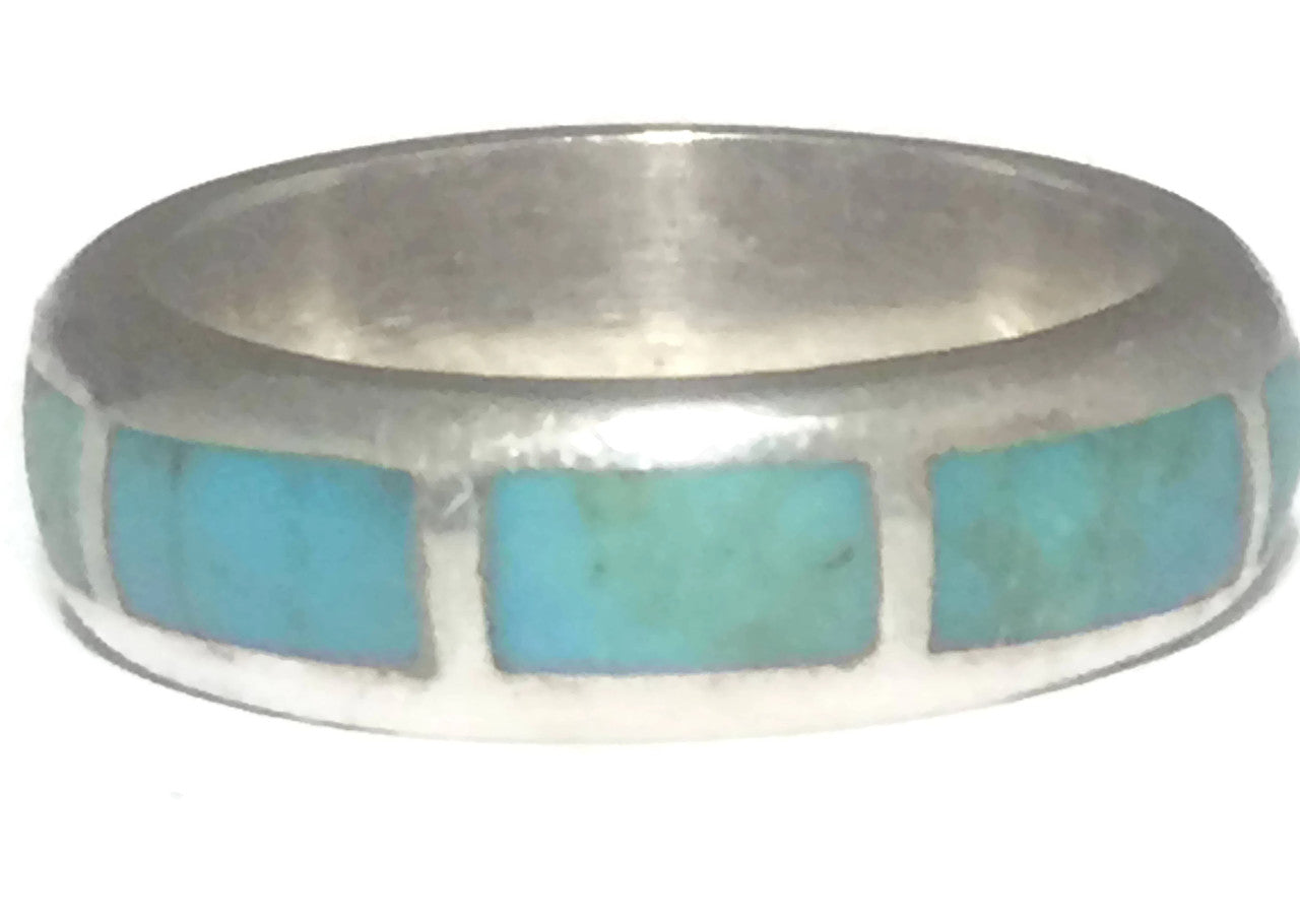 Zuni Turquoise Wedding Band Sterling Silver  Size 10